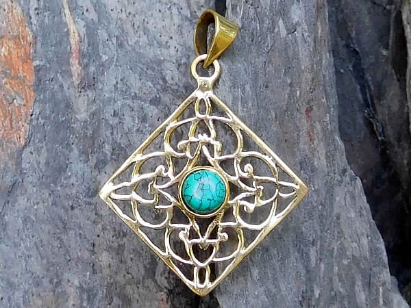 Turquoise Diamond Lattice Pendant by Avashy