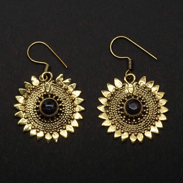 amethyst earrings sunflower design folk art